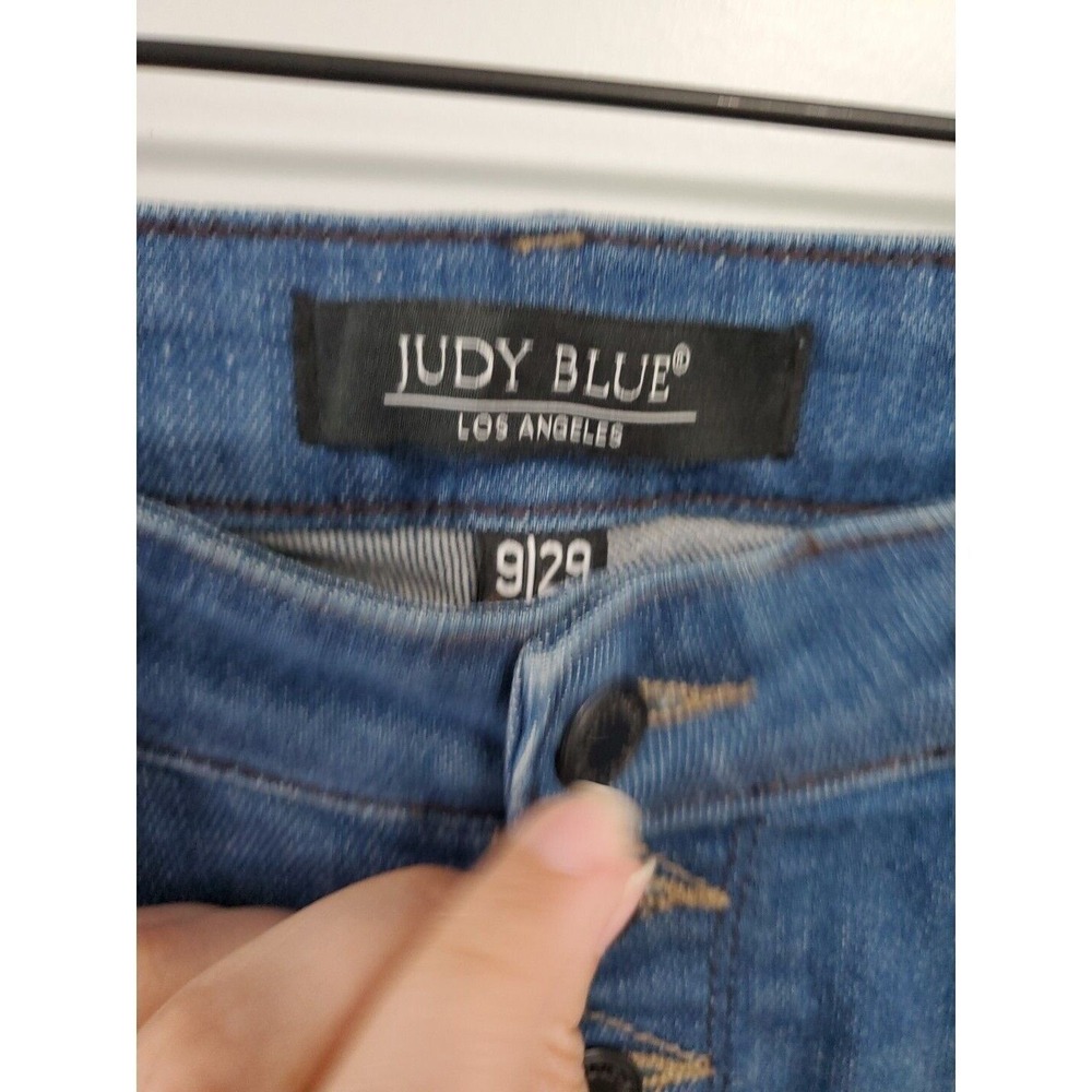 Judy Blue Womens Boyfriend Fit Button Fly Distressed Jeans Size 9/29 Blue Stetch